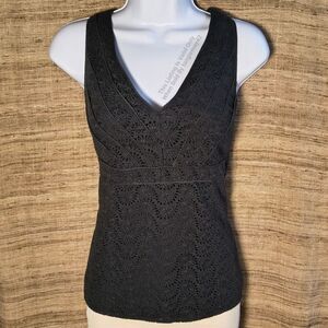 Ann Taylor Black Cotton Eyelet Lace  Top